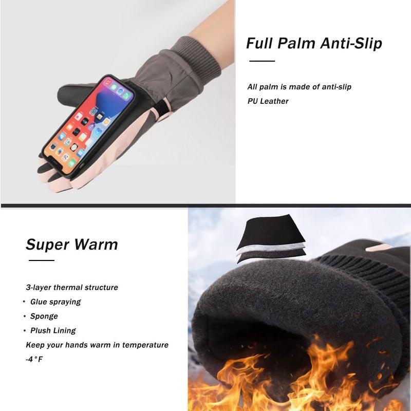 Ottsas Winter Gloves Women for Cold Weather Snow Gloves Touchscreen Ladies Ski Gloves for Women Waterproof Warm Windproof - Image 3